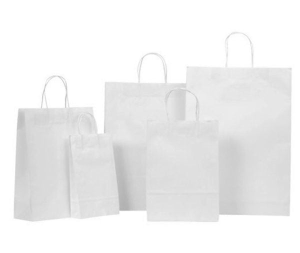 White Recyclable Kraft Paper Bags | Twisted Paper Handles