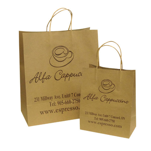 100% Recycled Paper Shopping Bags | Kraft Brown | Twisted Paper Handles