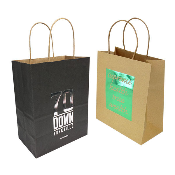100% Recycled Paper Shopping Bags | Kraft Brown | Twisted Paper Handles