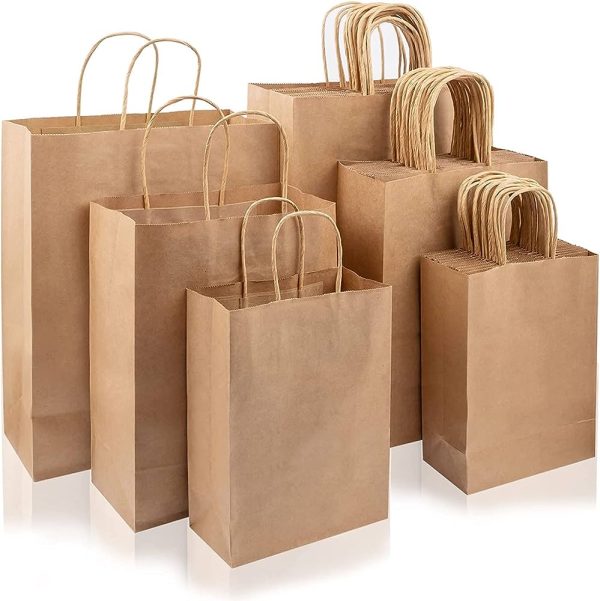 100% Recycled Paper Shopping Bags | Kraft Brown | Twisted Paper Handles
